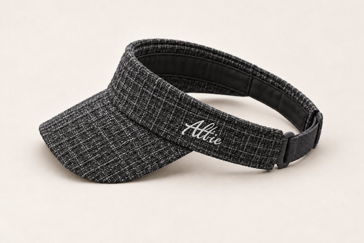 Charcoal tweed Albie visor side view showing black lining