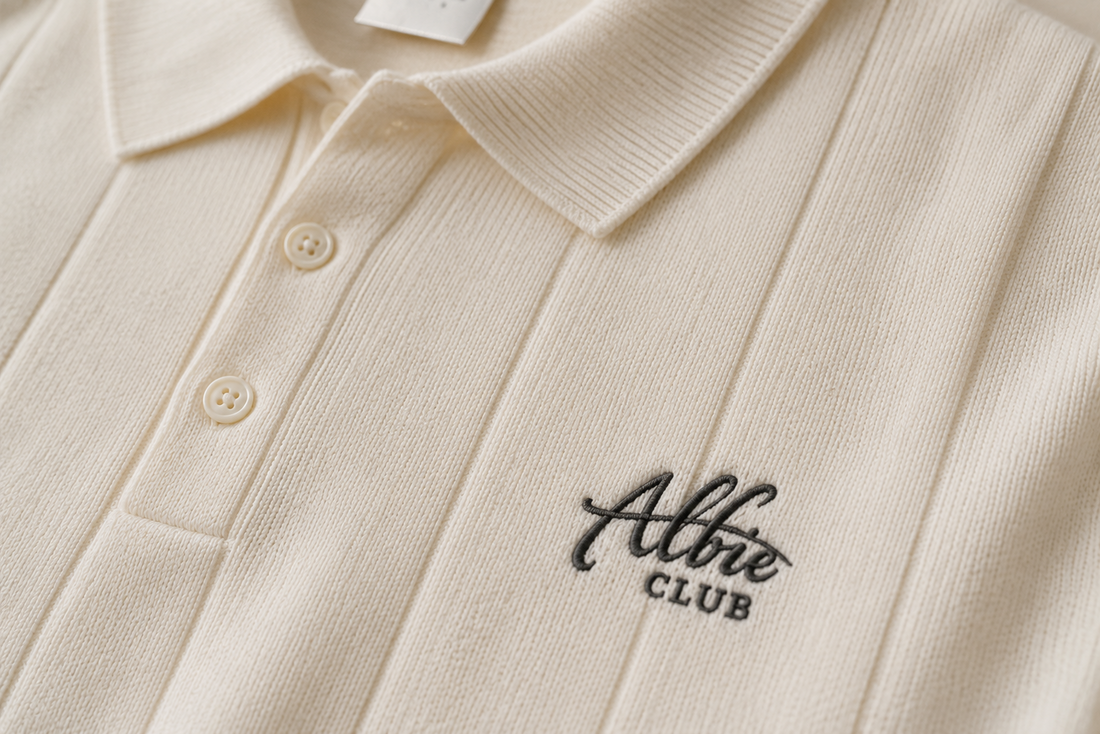Ivory knit polo embroidery and texture